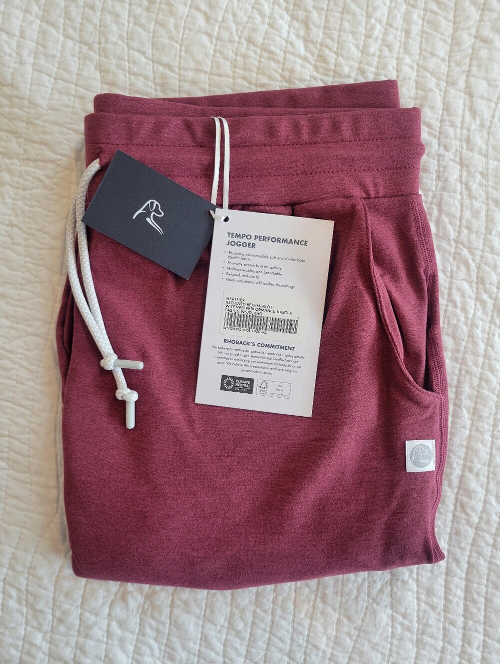 NWT Rhoback Womens Tempo Performance Joggers In Heather Red Card/Merlot - Picture 6 of 6